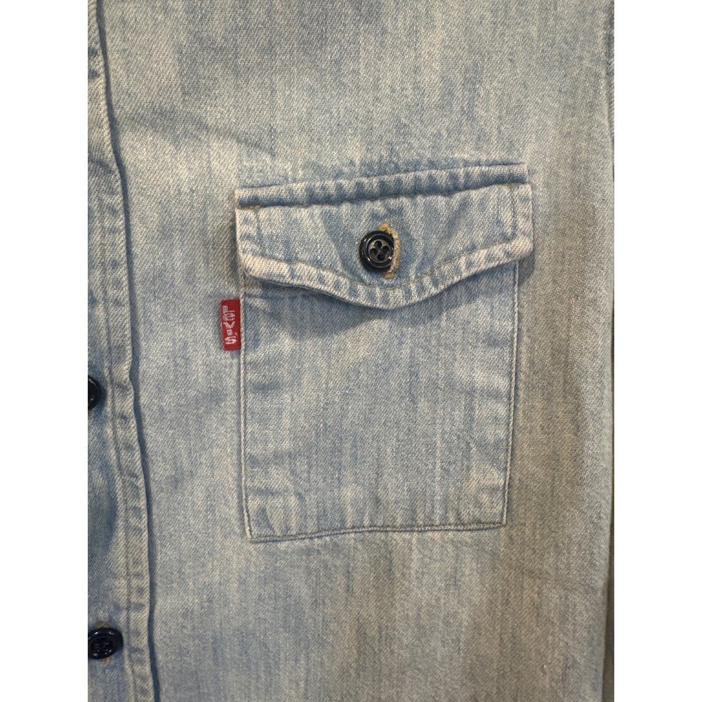 Levi's kids Small Denim Button Down Shirt VTG Light Wash Cotton Cowboy Longsleev - Picture 2 of 8